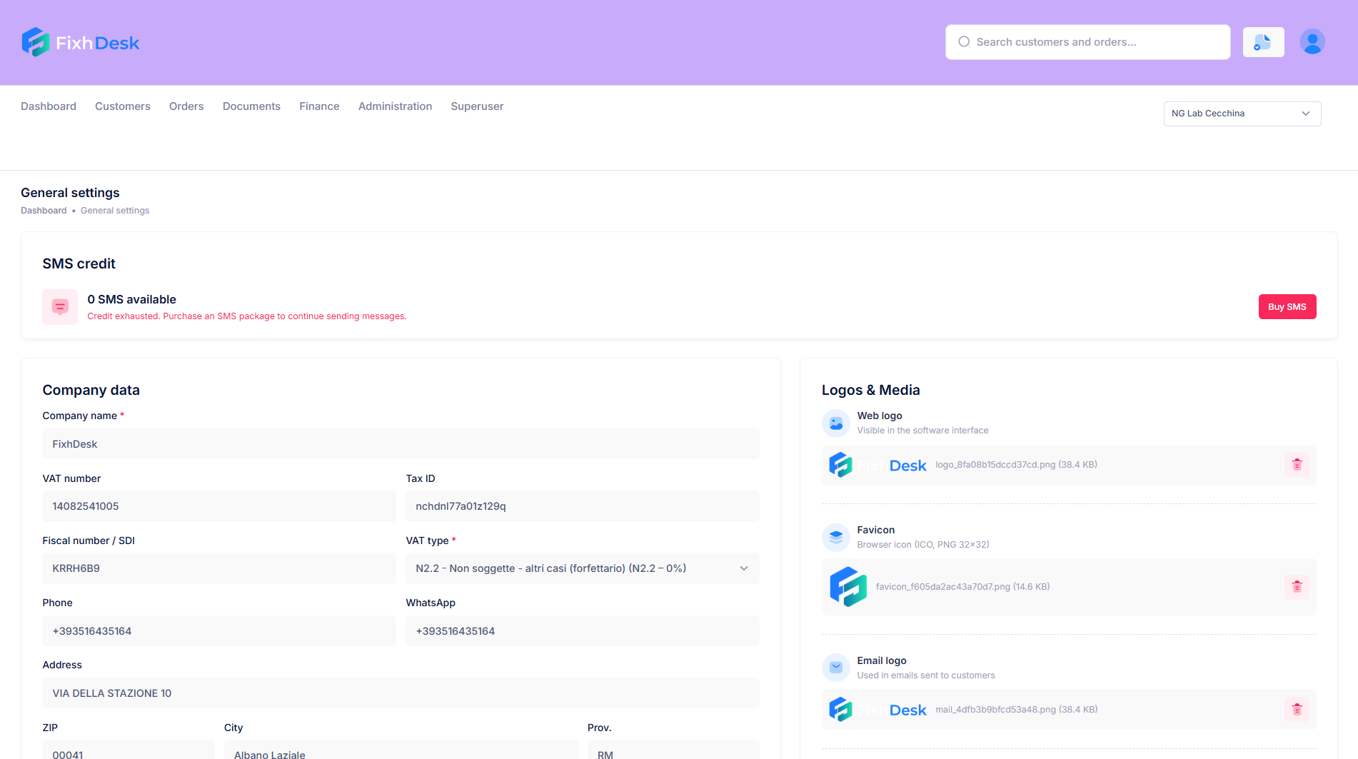 FixhDesk settings screenshot